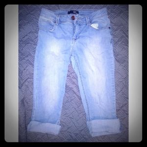 Faded denim capris